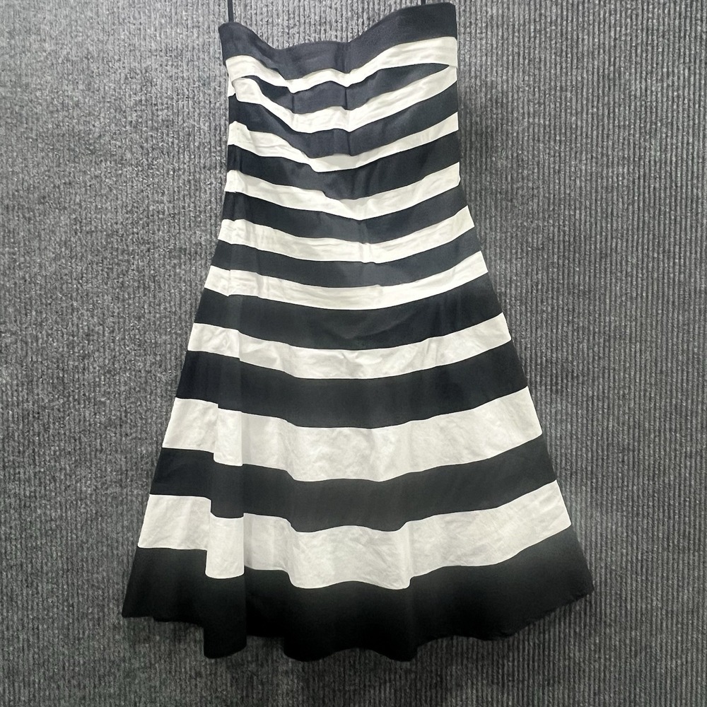 Vintage Ariella Black White Striped Strapless Fit Flare Dress Size M Cotton